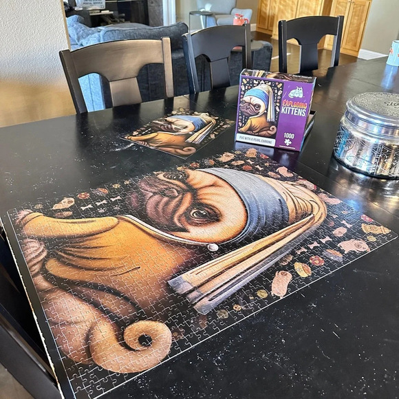 “Pug with a Pearl Earring” 1000 piece art puzzle from Exploding Kittens brand - Picture 3 of 5